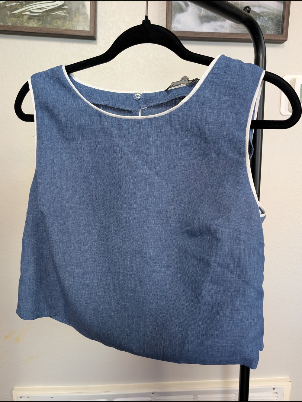 Lulumari Blue Sleeveless Tank with White Trim